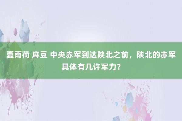 夏雨荷 麻豆 中央赤军到达陕北之前，陕北的赤军具体有几许军力？