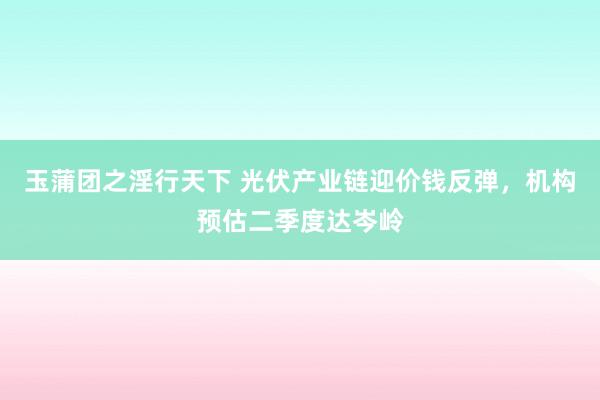 玉蒲团之淫行天下 光伏产业链迎价钱反弹，机构预估二季度达岑岭
